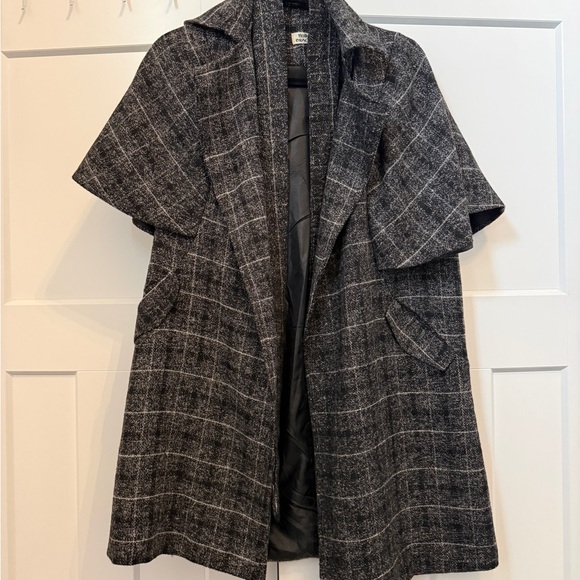 Molly Bracken Jackets & Blazers - Dark Grey Black Plaid Cape Coat